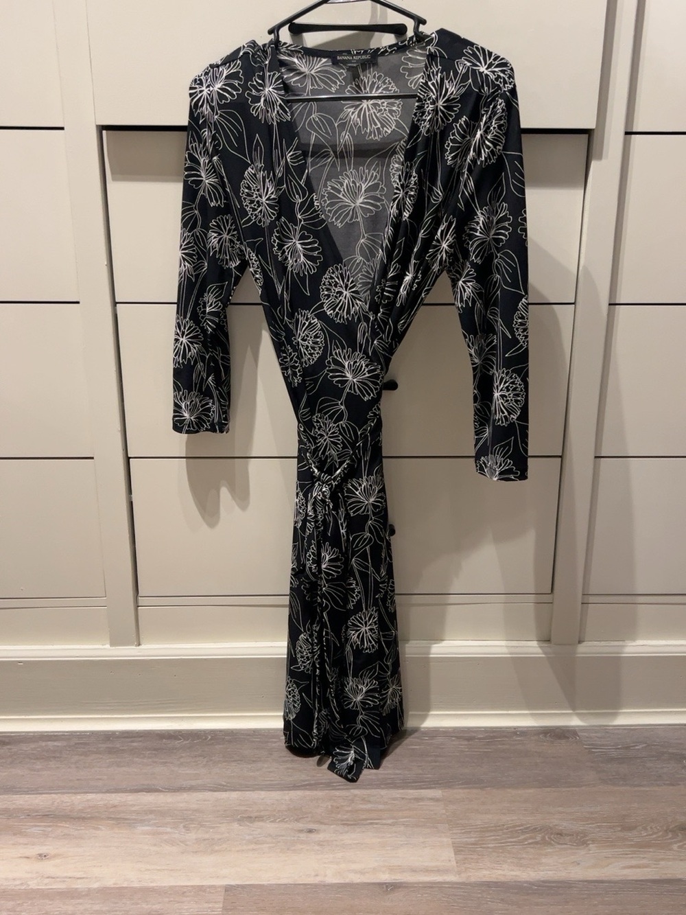Banana Republic Black Wrap Dress with White Floral Print